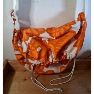Uniqlo Marimekko Drawstring Bag Orange Flowers Adjustable Strap Lined W Pockets
